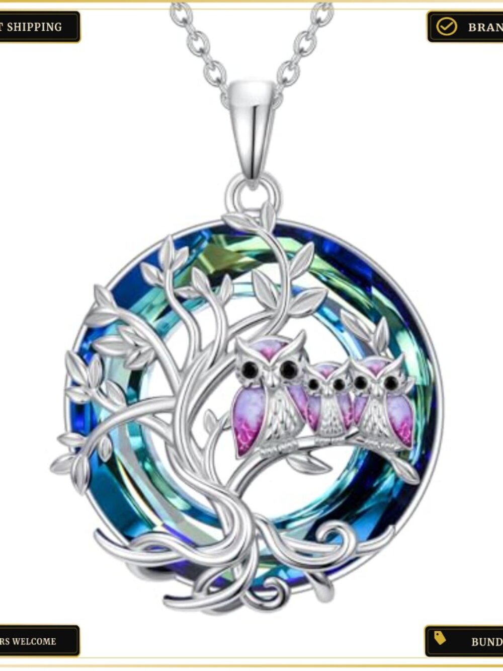 Sterling Silver Tree of Life Owl Necklace 925 Jewelry Gift - Picture 1 of 4